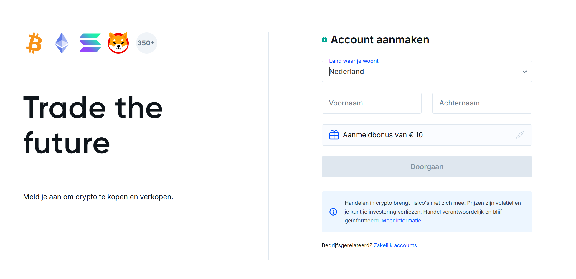 Bitvavo welkomstbonus screenshot con spiegazione del bonus €10 e trading gratis