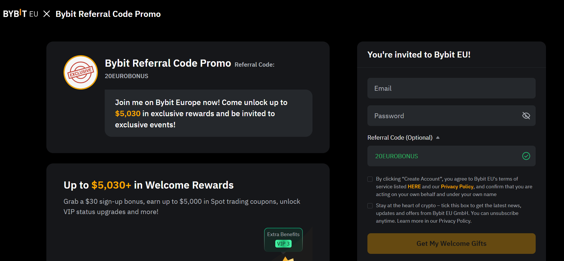 Codice referral Bybit EU inserito