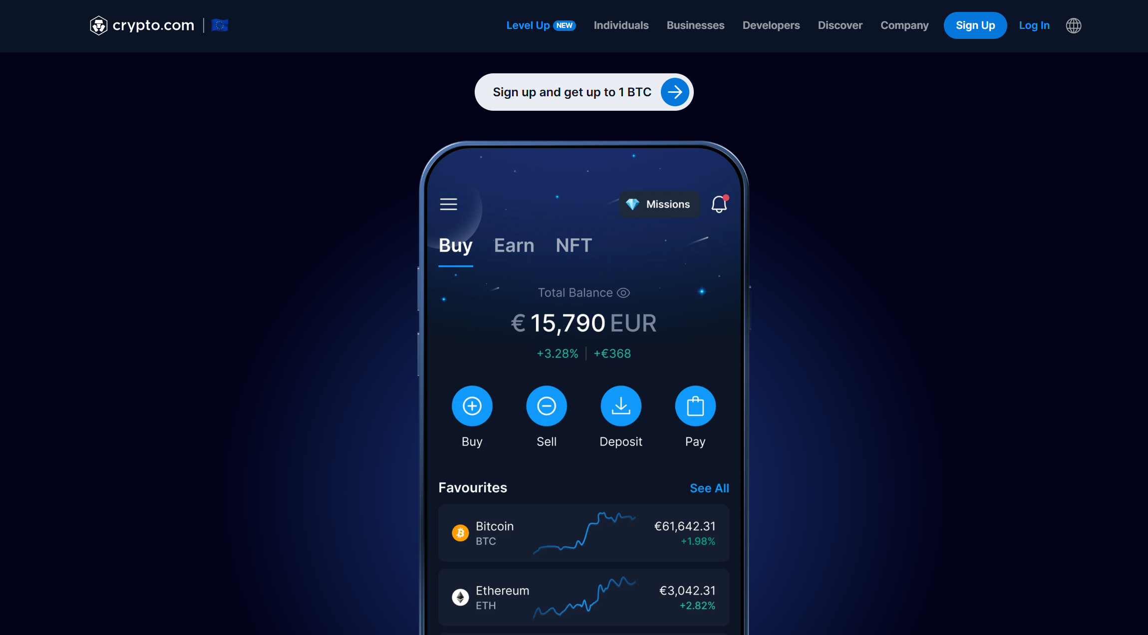 Interfaccia app Crypto.com