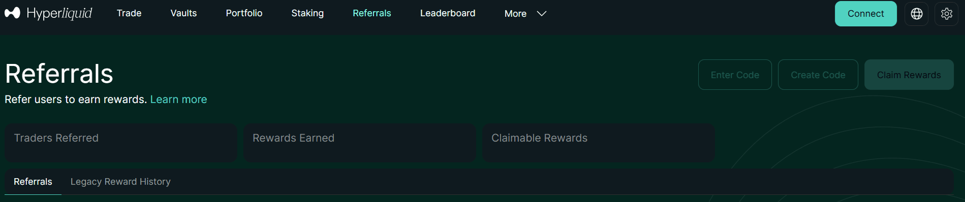Dashboard programma referral Hyperliquid con guadagni