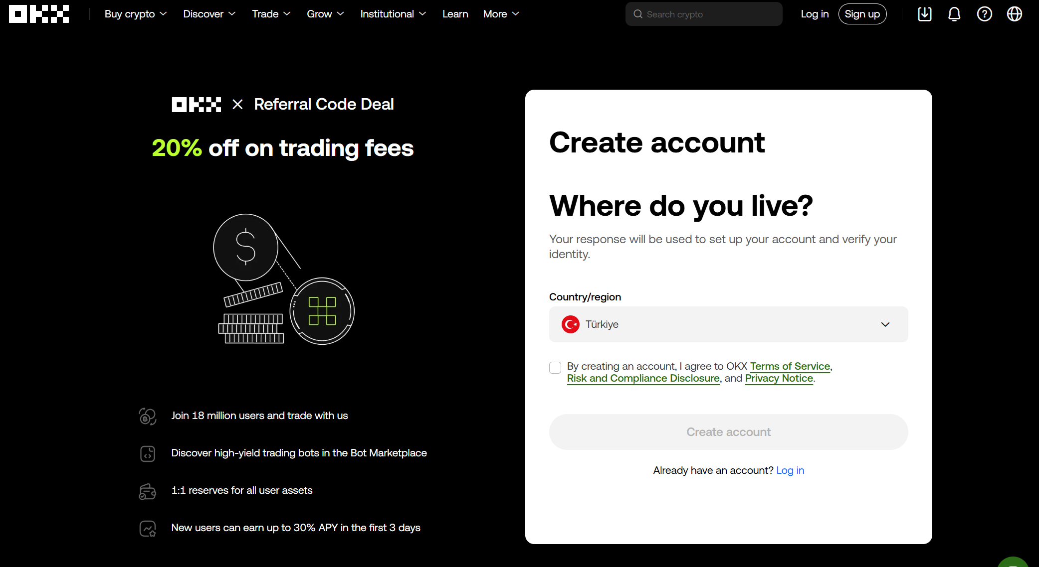 Codice referral OKX inserito
