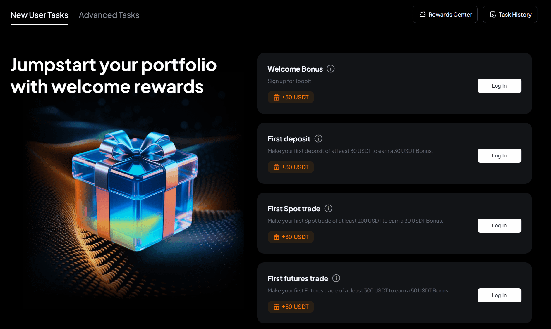 Panoramica bonus di benvenuto Toobit con dettaglio 140 USDT