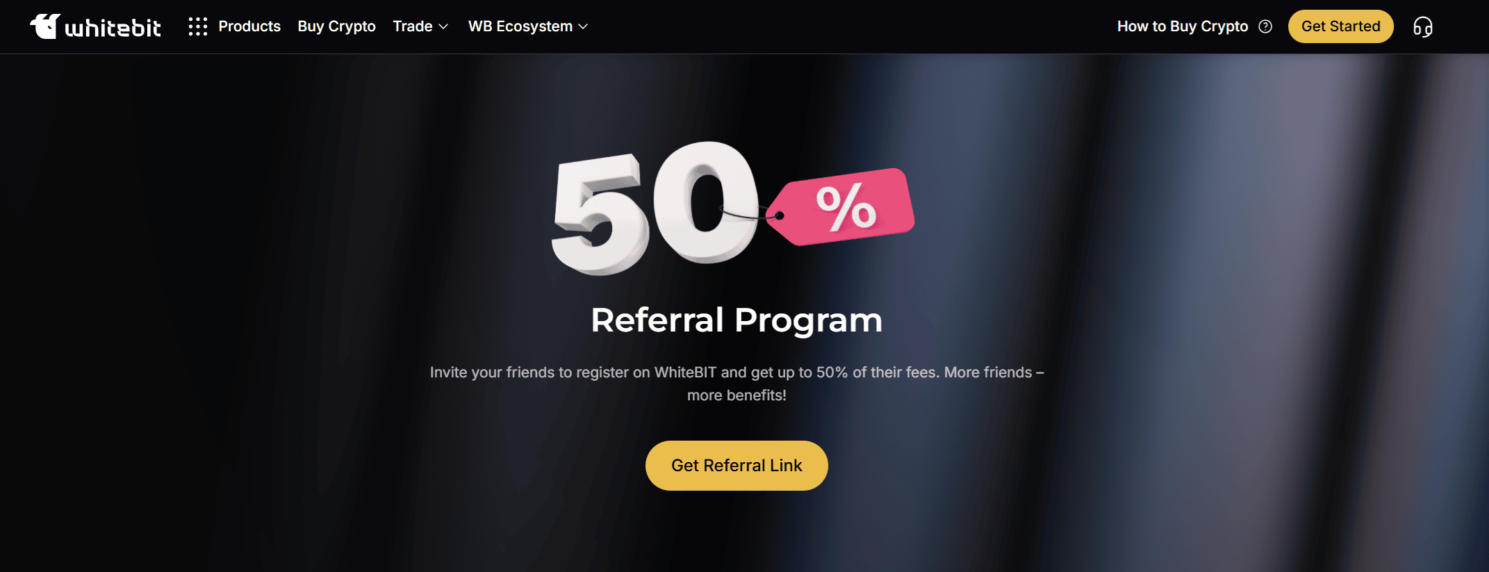 Dashboard programma referral WhiteBIT con panoramica guadagni